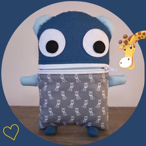 Worry Monster Giraffes, gray, blue