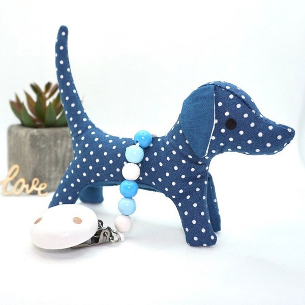 Kinderwagenanhänger Hund, Geburtsgeschenk, blau