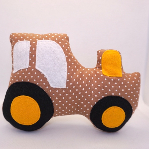 Small tractor, tractor cushion, children's cushion, brown