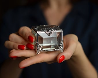 Ring Box, Wedding Ring Box, Glass Jewelry Box, Glass ring holder, Engagement ring box, Geometric box, Glass ring box