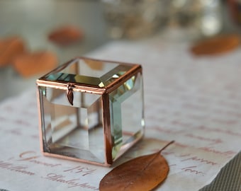 Glass Box, engagement ring box, square ring box, jewelry box, geometric glass box, wedding ring box, ring holder, ring box