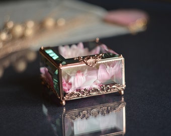 Glass ring box for wedding and engagement, Wedding Ring Box, Glass Jewelry Box, Glass ring holder, Engagement ring box