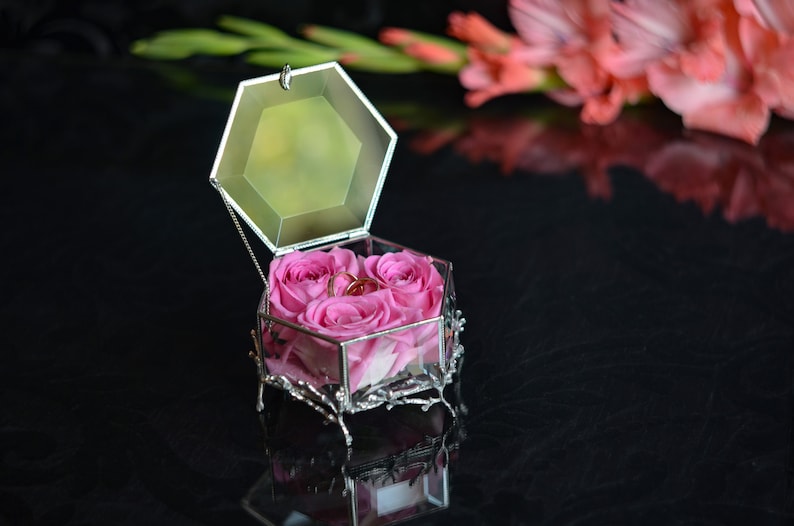 Ring Box,Glass ring box for wedding and engagement, Wedding Ring Box, Glass Jewelry Box,Glass ring holder, Engagement ring box,Hexagonal box image 6