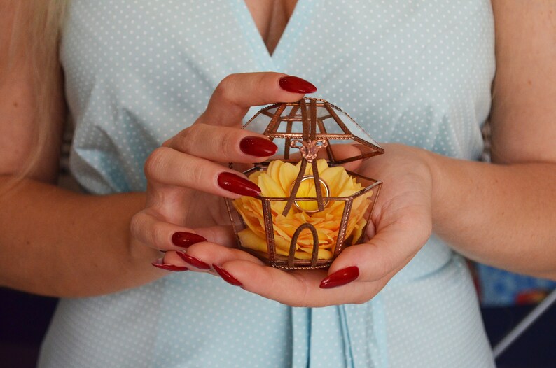 Gold ring box Wedding Ring Box Engagement Ring Box Rustic Wedding Glass ring box for wedding and engagement Glass ring holder