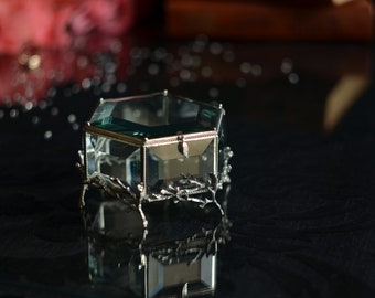 Ring Box,Glass ring box for wedding and engagement, Wedding Ring Box, Glass Jewelry Box,Glass ring holder, Engagement ring box,Hexagonal box
