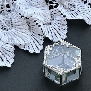 Caixa para alianças de casamento, caixa de joias hexagonal, caixa de vidro, caixa para alianças de noivado, caixa de vitral, porta-alianças de vidro, caixa de alianças de vidro para casamento
