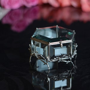 Ring Box,Glass ring box for wedding and engagement, Wedding Ring Box, Glass Jewelry Box,Glass ring holder, Engagement ring box,Hexagonal box image 2