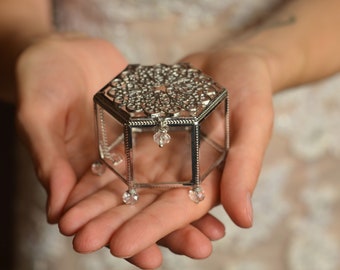 Ring Box, Wedding Ring Box, Glass Jewelry Box, Glass ring holder, Engagement ring box, Geometric box, Glass ring box