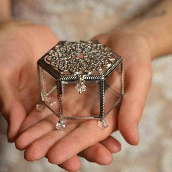 Ring Box, Wedding Ring Box, Glass Jewelry Box, Glass ring holder, Engagement ring box, Geometric box, Glass ring box