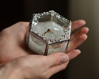 Wedding ring box, Hexagon Jewelry Box, Glass Box, Engagement Ring Box, Stained glass box, Glass ring holder, Glass ring box for wedding