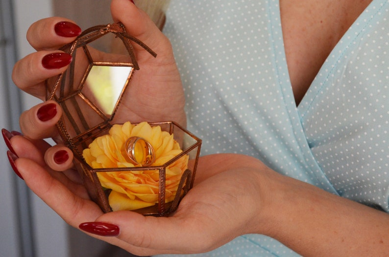 Gold ring box Wedding Ring Box Engagement Ring Box Rustic Wedding Glass ring box for wedding and engagement Glass ring holder