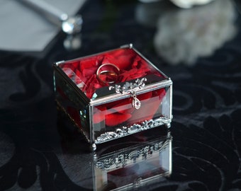 Ringbox, Glasringbox für Hochzeit und Verlobung, Eheringbox, Glasschmuckschatulle, Glasringhalter, Verlobungsringbox