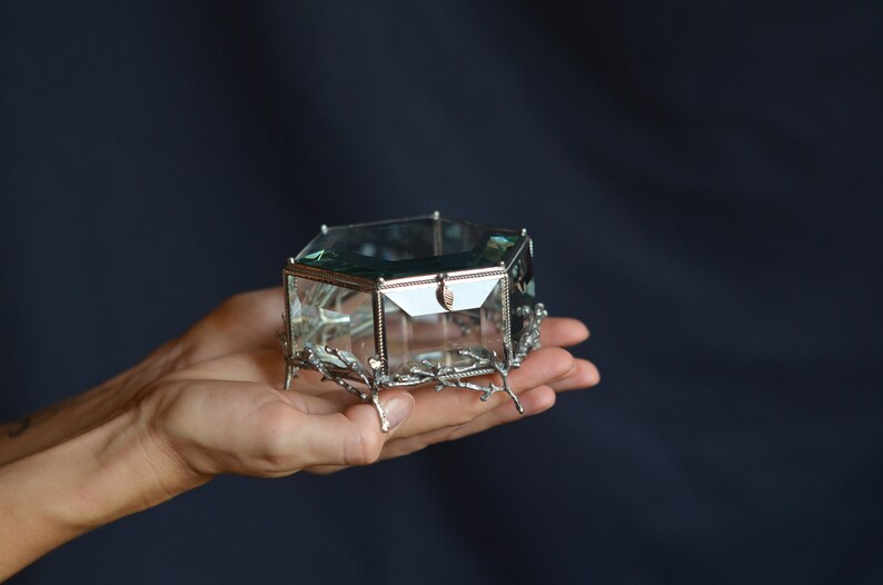 Ring Box,Glass ring box for wedding and engagement, Wedding Ring Box, Glass Jewelry Box,Glass ring holder, Engagement ring box,Hexagonal box image 8