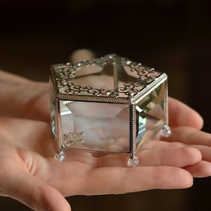 Caja para anillos, caja de cristal para anillos de boda y compromiso, caja para anillos de boda, caja de cristal para joyas, soporte de cristal para anillos, caja para anillos de compromiso