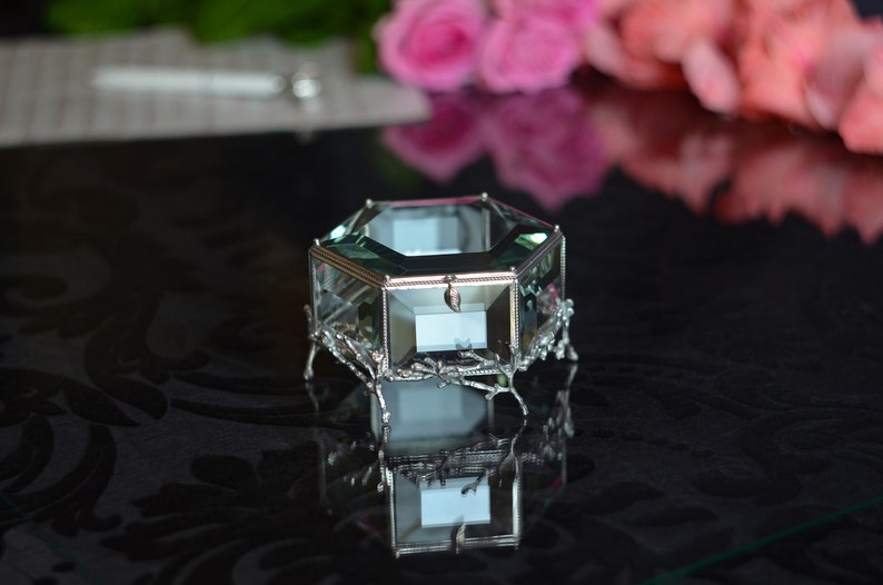 Ring Box,Glass ring box for wedding and engagement, Wedding Ring Box, Glass Jewelry Box,Glass ring holder, Engagement ring box,Hexagonal box image 4