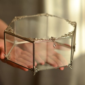 Caixa para alianças de casamento, caixa de joias hexagonal, caixa de vidro, caixa para alianças de noivado, caixa de vitral, porta-alianças de vidro, caixa de alianças de vidro para casamento