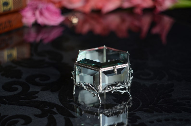 Ring Box,Glass ring box for wedding and engagement, Wedding Ring Box, Glass Jewelry Box,Glass ring holder, Engagement ring box,Hexagonal box image 10