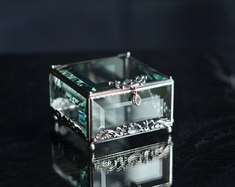 Glass ring box for wedding and engagement, Wedding Ring Box, Glass Jewelry Box, Glass ring holder, Engagement ring box
