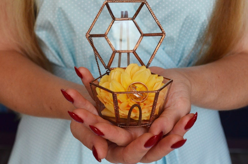 Gold ring box Wedding Ring Box Engagement Ring Box Rustic Wedding Glass ring box for wedding and engagement Glass ring holder