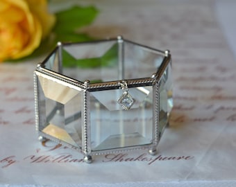 Wedding ring box, Hexagon Jewelry Box, Glass Box, Engagement Ring Box, Stained glass box, Glass ring holder, Glass ring box for wedding