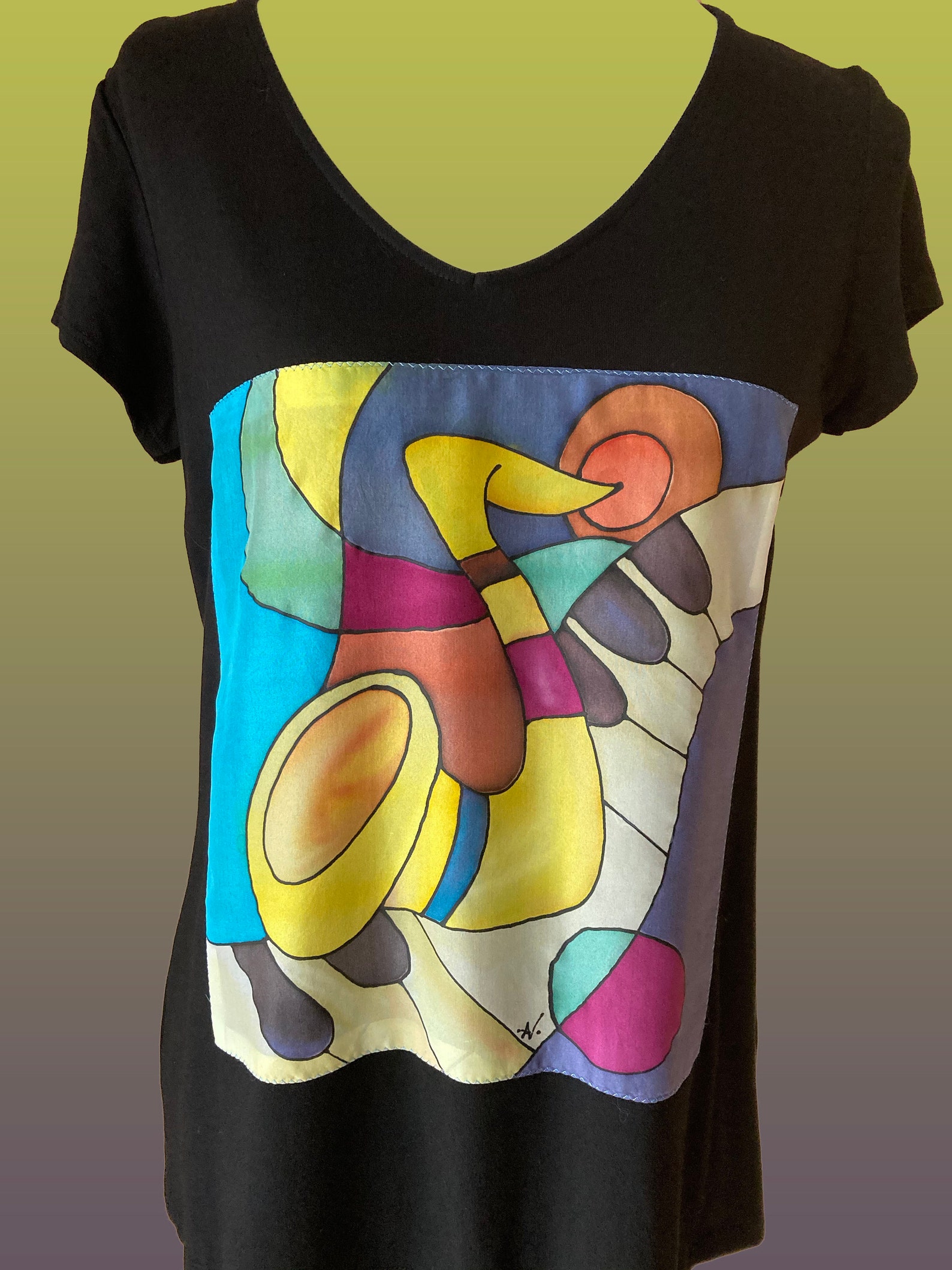 music-around-us-modal-t-shirt-with-hand-painted-silk-etsy