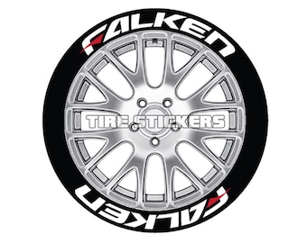 Falken w/ Red Dash Tire Lettering For All Wheel Sizes - 8 Decal Kit (Genuine USA Made - Choose Size and Color)
