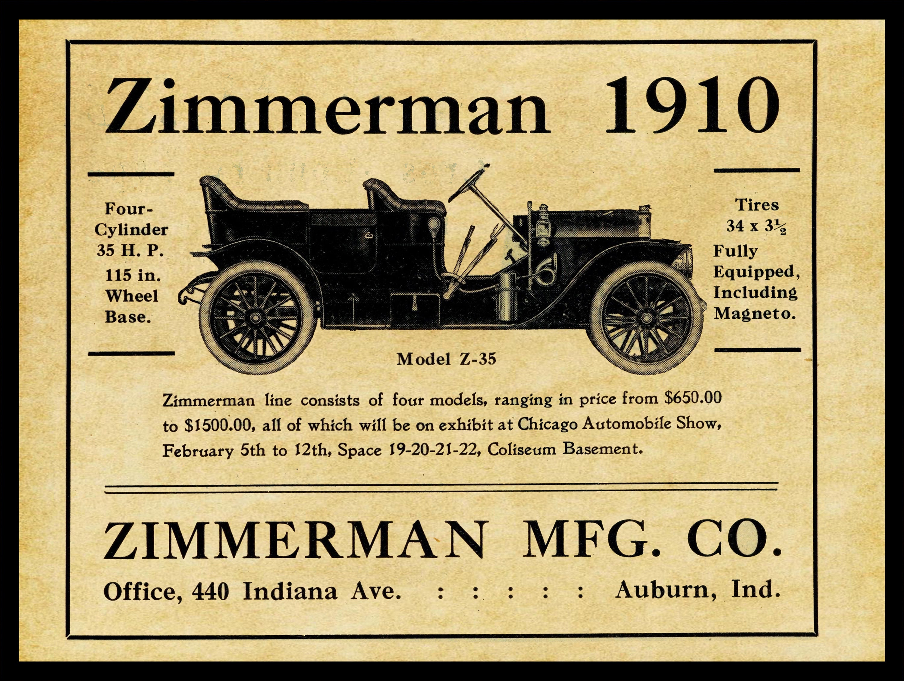 1910 Zimmerman Motor Cars of Auburn Indiana Collectible Metal Etsy