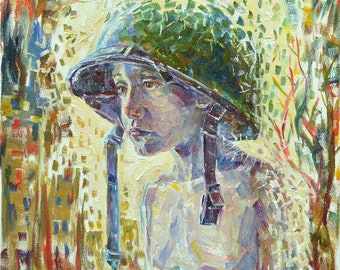 Peinture originale Enfant de la guerre, huile sur toile, guerre en Ukraine, séjour avec l'Ukraine, artiste ukrainien