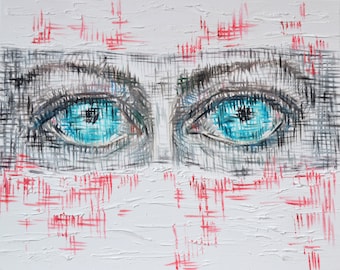 Pintura abstracta 20", arte abstracto, pintura original sobre lienzo, ojos encantadores, hermosa textura gruesa tonos frescos bellas artes