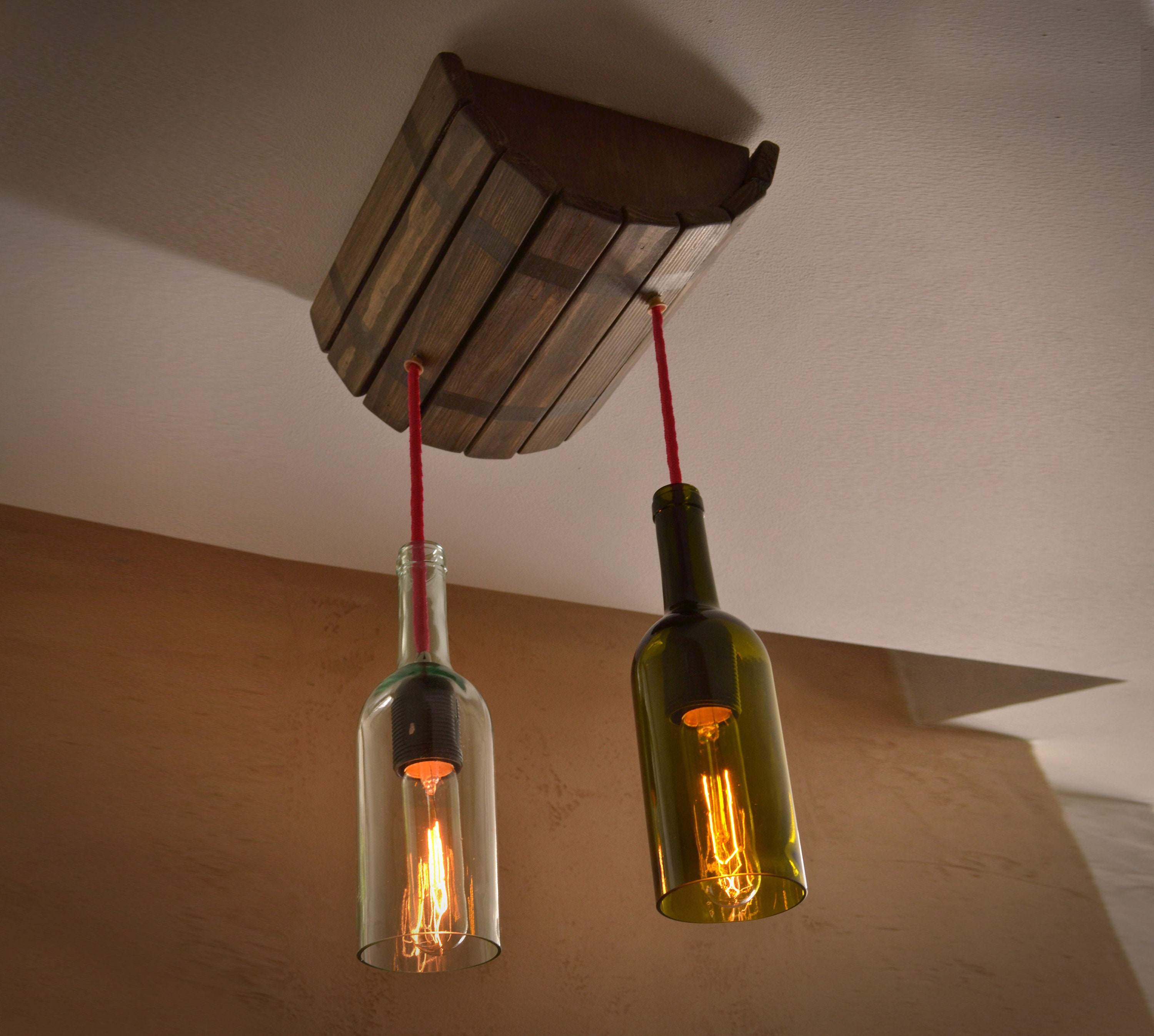 Ceiling lamp in a wine barrel with 2 bottles | Etsy