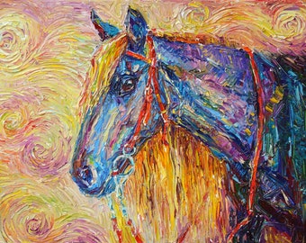 Pintura de caballos, decoración de la pared del arte, pintura original, óleo sobre lienzo, retrato abstracto, pintura animal, regalo para los amantes de los caballos, decoración de la pared