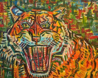 El Tigre, pintura abstracta de animales, decoración de pared, pintura al óleo sobre lienzo, retrato de un tigre, pintura original