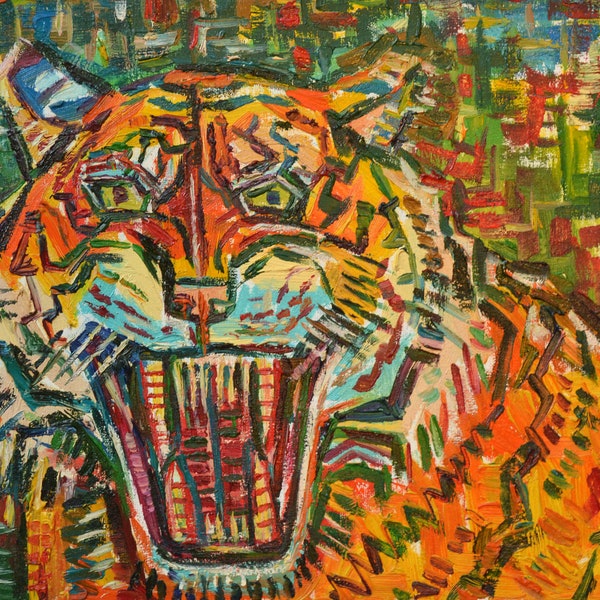 Le Tigre, peinture animalière abstraite, décoration murale, peinture à l'huile sur toile, portrait d'un tigre, peinture originale