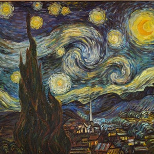 Reproduction of Van Gogh || Starlight Night || Art Wall Decor || Original Painting || Oil on Cardboard, Copy Vicent Van Gogh
