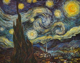 Reproduction of Van Gogh || Starlight Night || Art Wall Decor || Original Painting || Oil on Cardboard, Copy Vicent Van Gogh