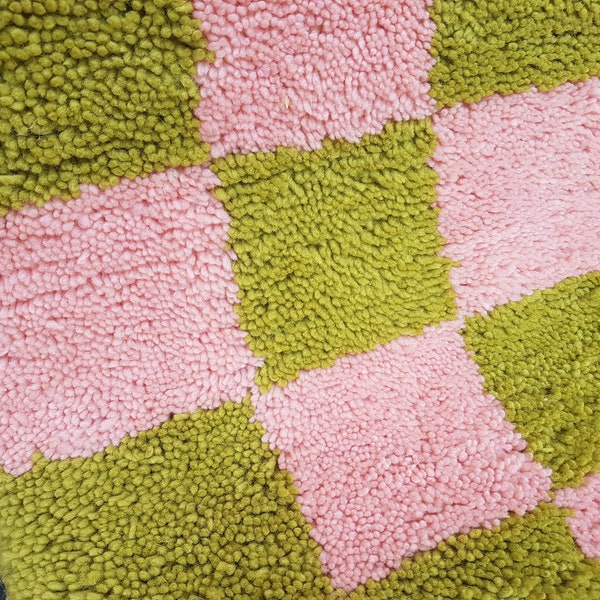 checkered Moroccan rug afrikesh beni ourain rug pink green moroccan checkerd rug