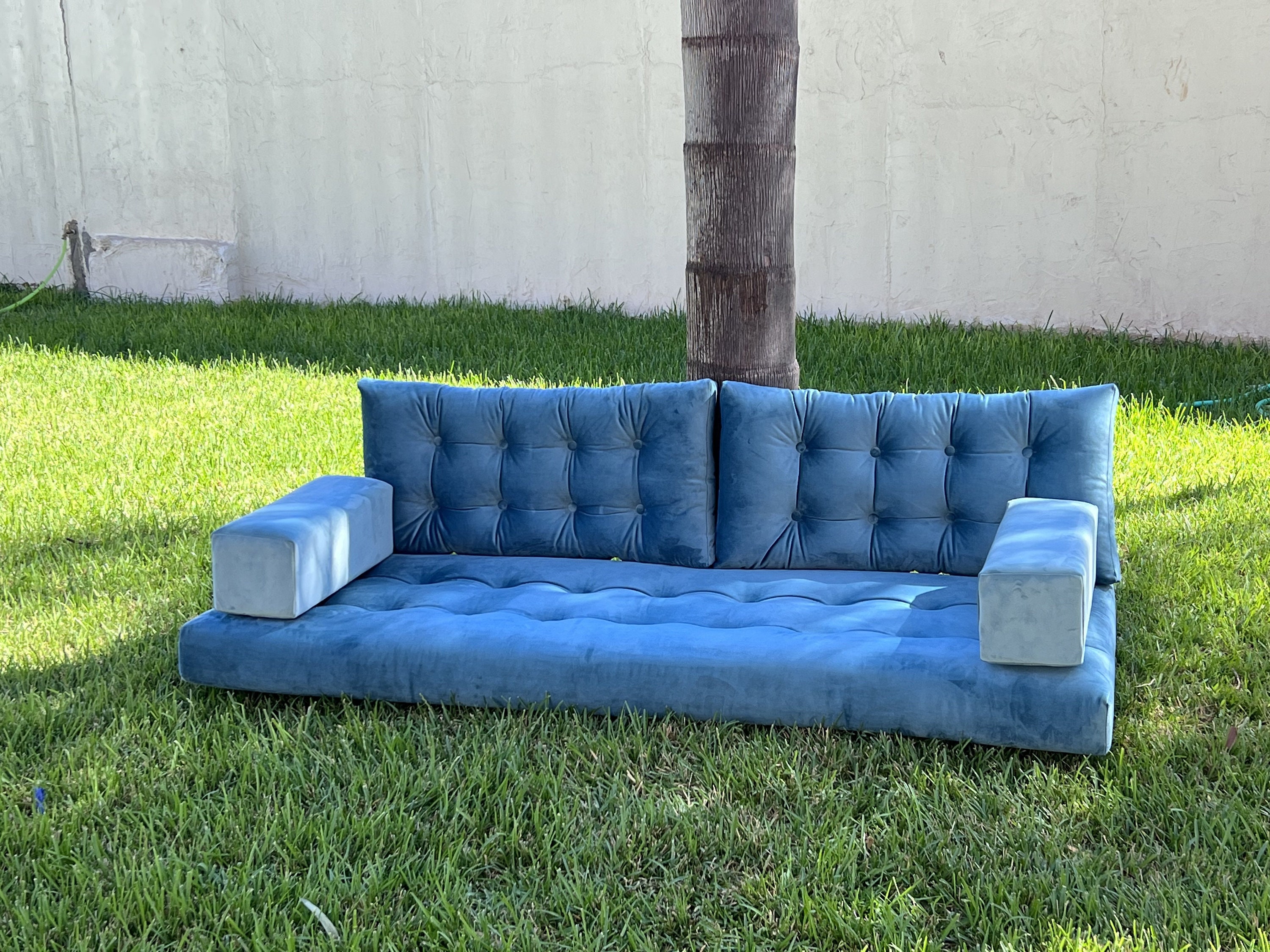 Velvet Floor Couch Arabic Couch Velvet Sofa Floor Pouf Moroccan Floor Sofa 6,6 Feet Couch With