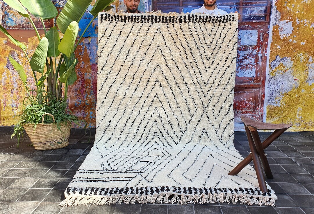 Beni Ourain Rug: Handwoven Moroccan Wool Rug, Large Checkered Carpet - Etsy