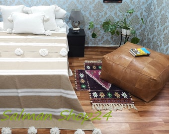 Tradizionale accogliente coperta tessuta a mano morbida copertura in cotone minimalista beige bianco Pom Pom Boho divano getta marocchino copriletto casa regalo commovente