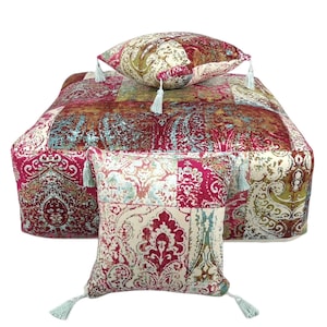 Velvet Square coffee table   handmade Ottoman with two pillows lovely footstool ottoman pillow in the same color floor pouf