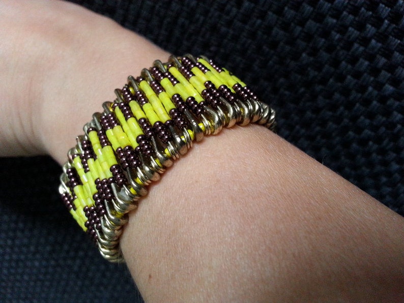 Bracelet made of safety pins and beads image 1