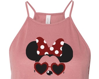 Tanque de cuello alto de gafas de sol Minnie roja