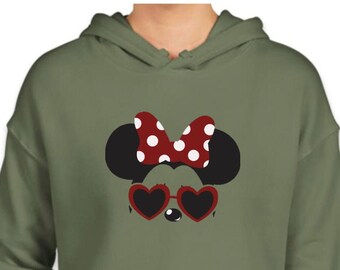 Rojo Minnie Sunglass sudadera con capucha acortada