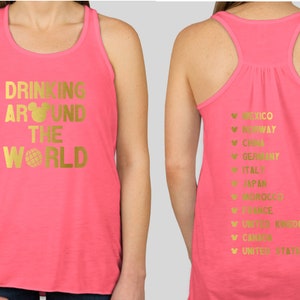 Drinking Around the World w Countries on Back Tank for Ladies