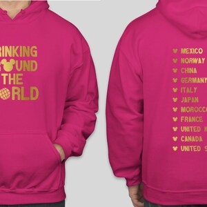 Drinking Around the World w Countries on Back Hoodie