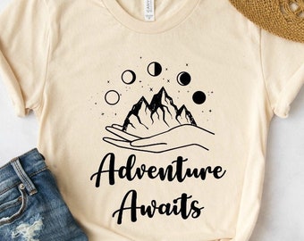 Adventure Awaits T shirt, Mountains T shirt, hiking t shirt, camping t shirt, adventure t shirt, travel t shirt, wanderlust t shirt, boho