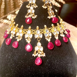 Kundan ruby red chokar necklace/pachi kundan set/ruby necklace set/Rajasthani necklace/JaipurJewelry/indian jewelry/indian kundan jewelry