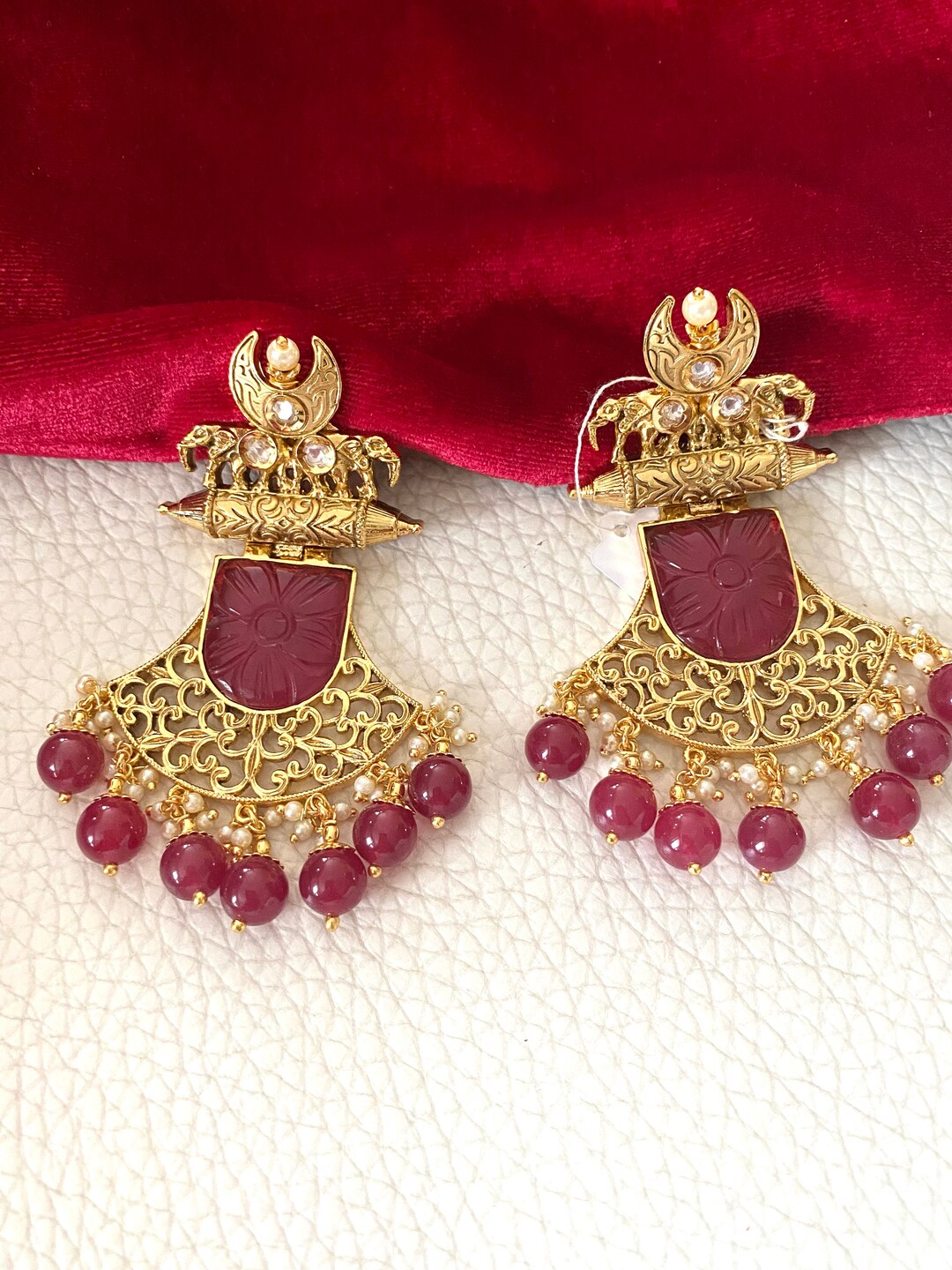 Kundan Maroon Gold Earring/kundan Earrings/rajasthani Earrings/jaipur