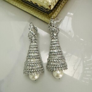 Indian diamond jhumka/american diamond earrings/statement diamond jhumkas/ diamond pearl jhumkas/