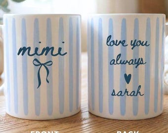 Mimi Mug Custom Gift Striped Mimi Coffee Cup from kids Personal Message Mug Mom Mug Personalized Names Mom Keepsake New Mom Gift Coquette